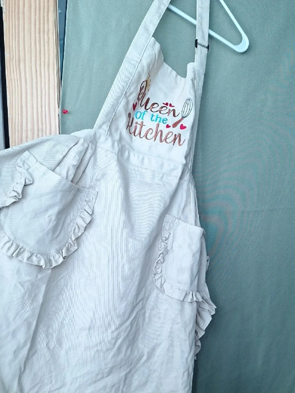 Queen of the Kitchen Embroidered Apron - Cream